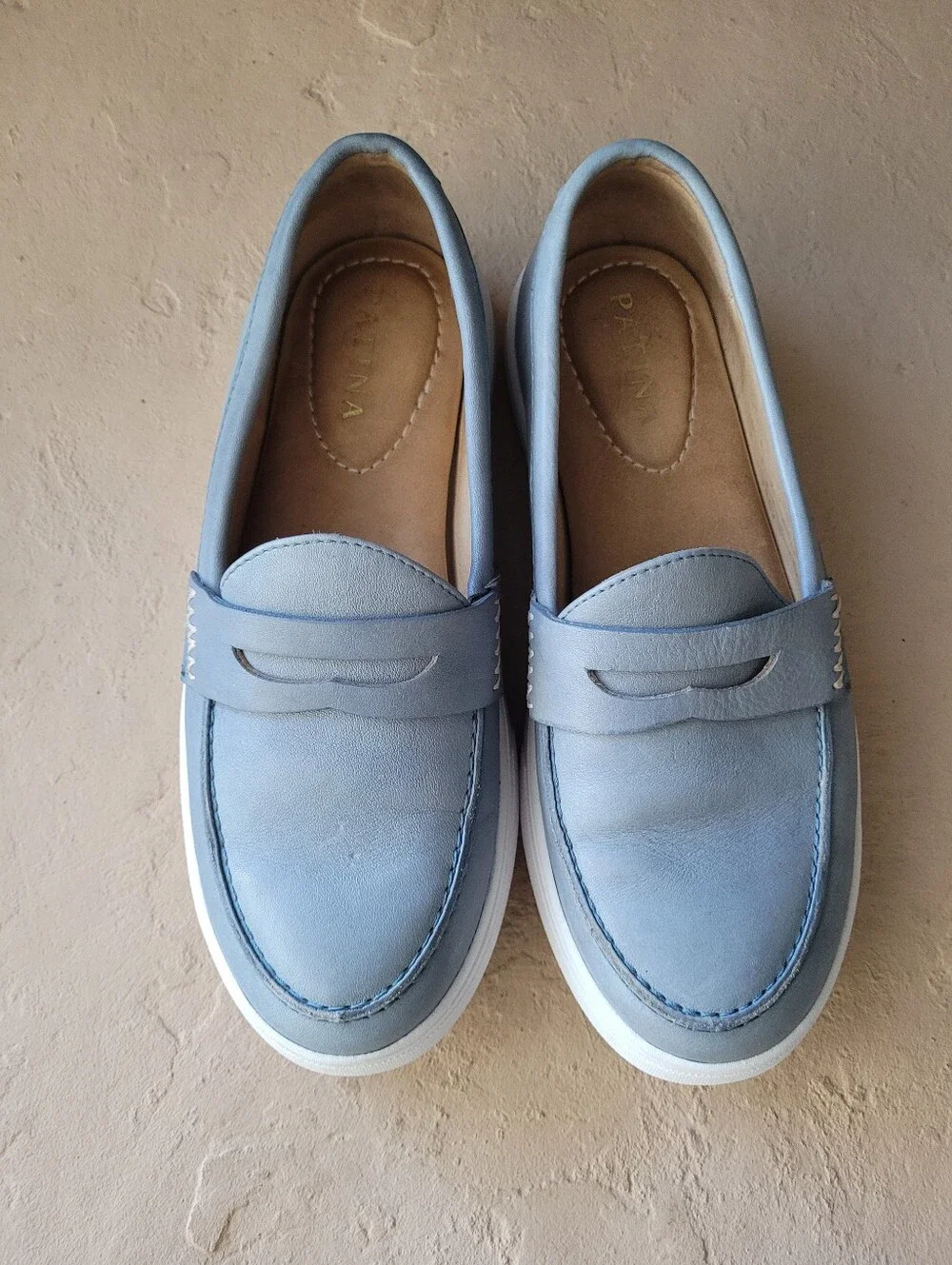 Patina Portland Leather Boardwalk Blue Penny Loafers USA Size 7.5